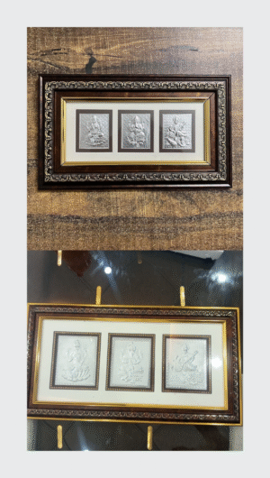 Laxmi Ji, Ganesh Ji, and Saraswati Pure Silver Frame
