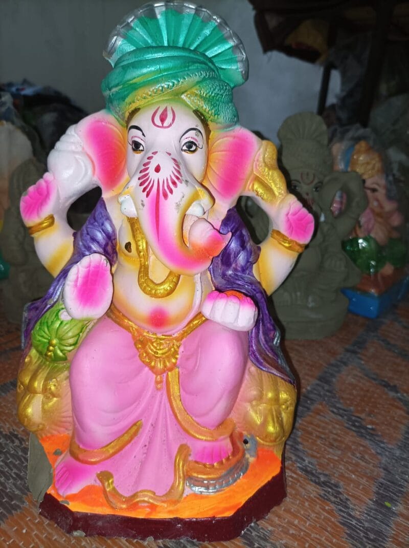 12 Inch Eco-Friendly Colored Clay Ganesh Ji Idol | Handcrafted & Sustainable